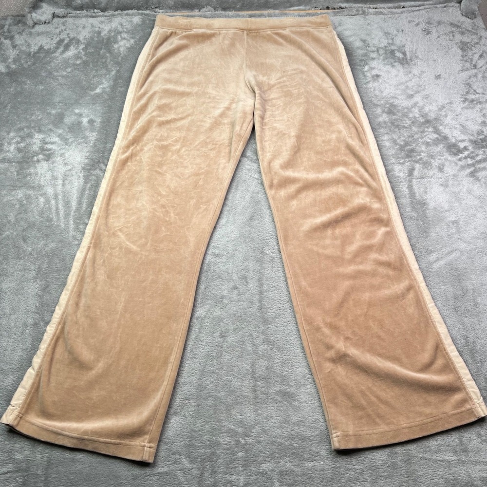 VTG Neiman Marcus Exclusive Velour‎ Pants Women L Tan Silk Taffeta Trim Wide Leg